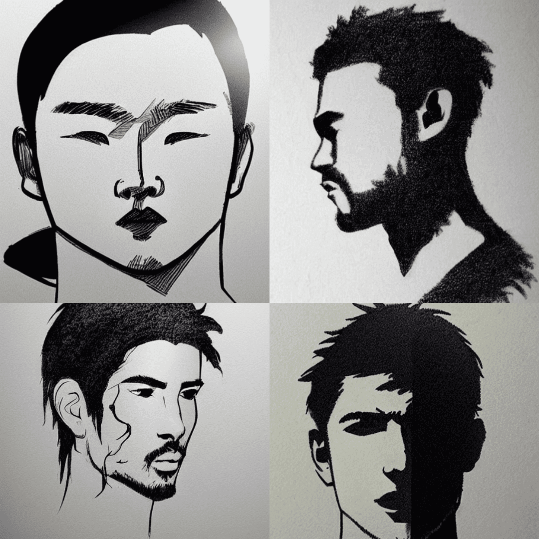 a grid of four different masculine faces, each with distinct features